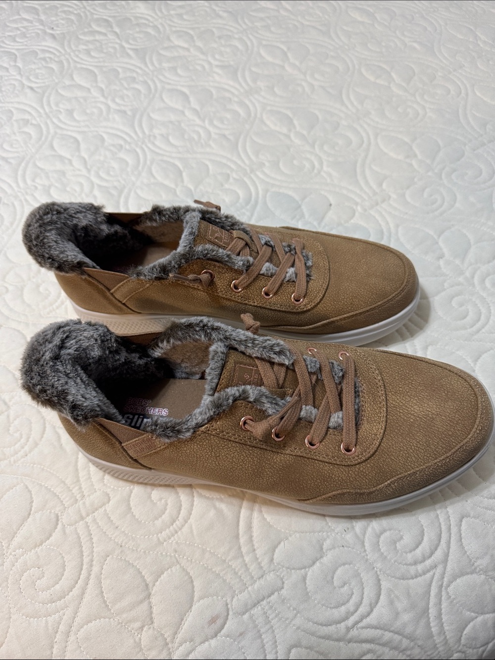Skechers Women's Brown Faux-Fur Lined Lace-Up Sneakers